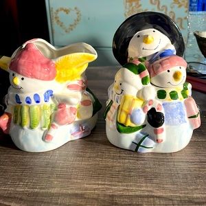 1980’s Snowman Sugar and Creamer ceramics Christmas